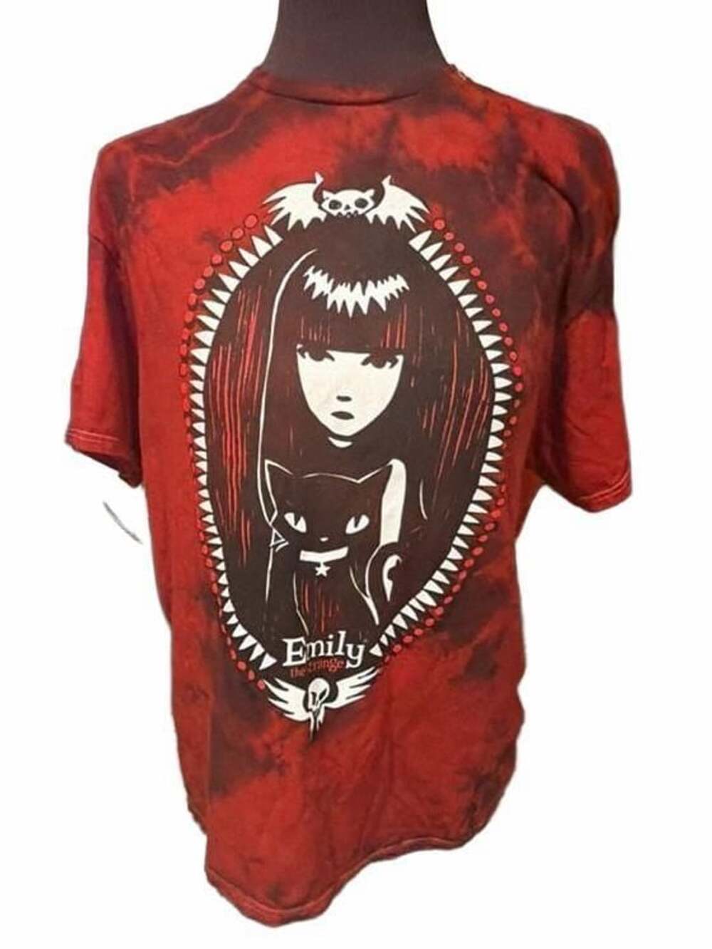 Emily The Strange Portrait T-Shirt Size L Red Tie-Dye